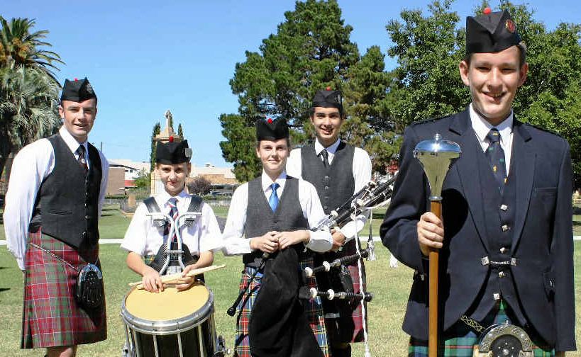 Andy Matthews, Jacob Chalk, Rylie Douglas, Malcolm Mackellar and Dominic Andersen-Strudwick will travel to Ballarat this weekend to compete in the Australian Pipe Band Championships. Andy Matthews, Jacob Chalk, Rylie Douglas, Malcolm Mackellar and Dominic Andersen-Strudwick will travel to Ballarat this weekend to compete in the Australian Pipe Band Championships.